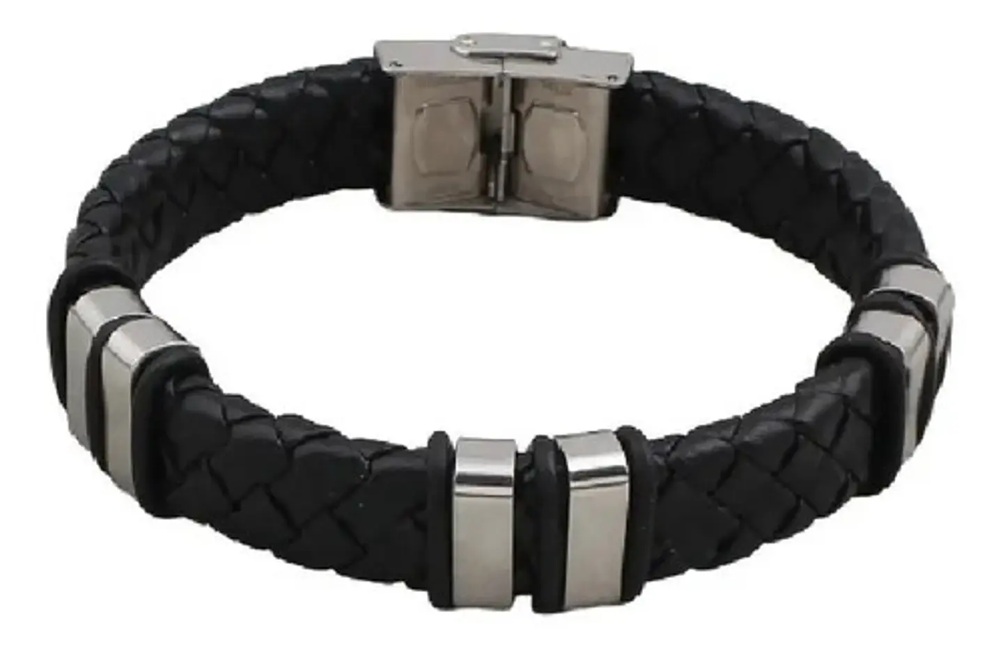 Manilla Pulsera Brazalete Cuero Acero Inoxidable Hombre 1