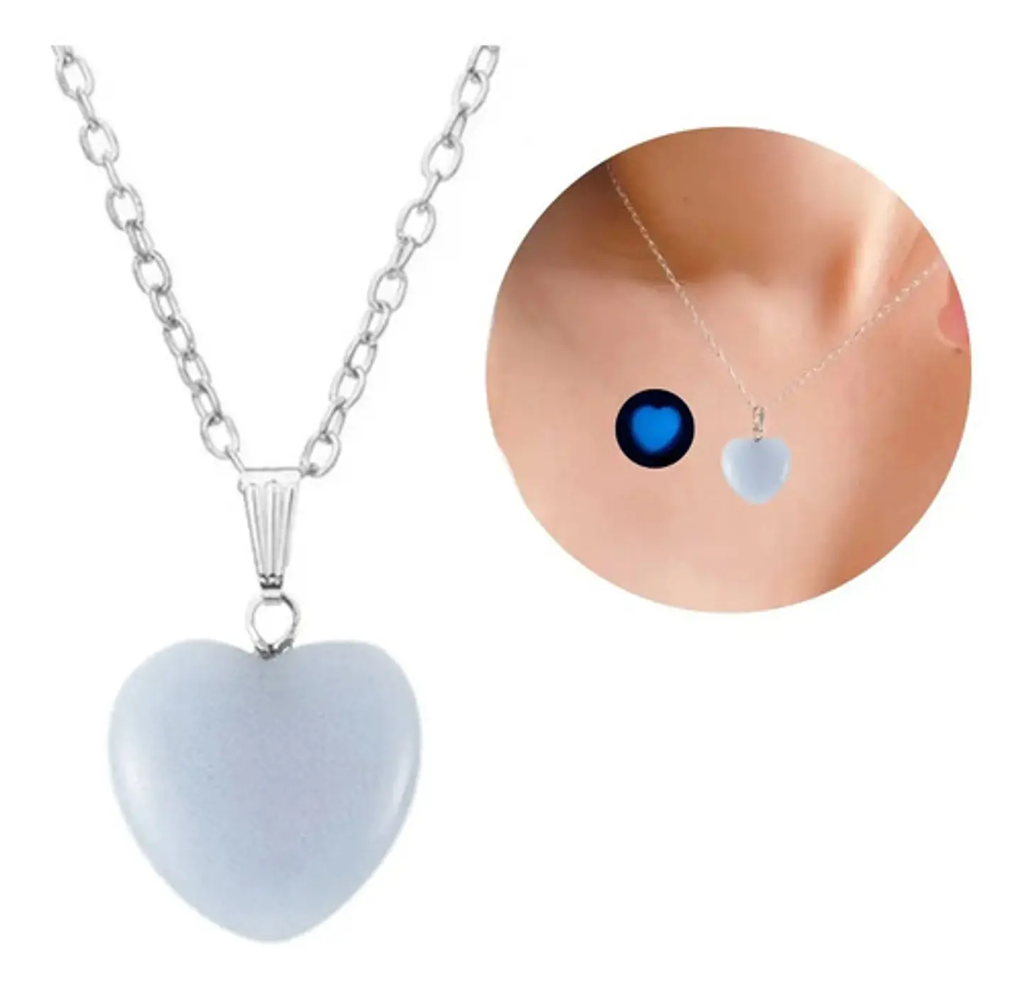 Collar Corazon Piedra Natural Brilla En La Oscuridad Mujer 1