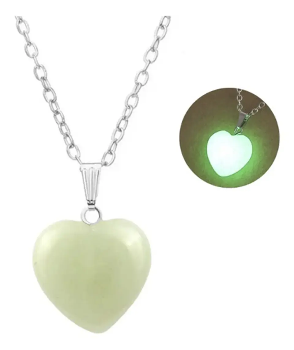 Collar Corazon Piedra Natural Brilla En La Oscuridad Mujer 6
