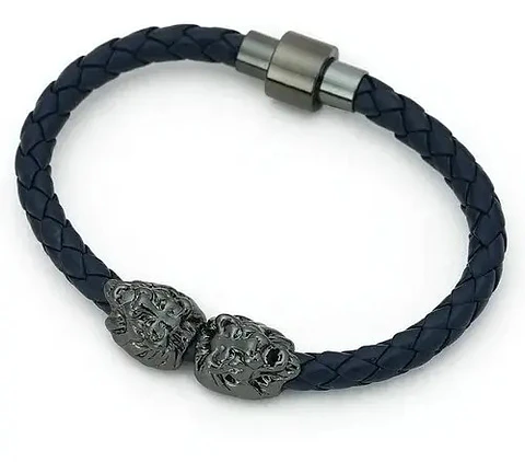 Pulsera Manilla Brazalete Cuero Magnética León Hombre Mujer