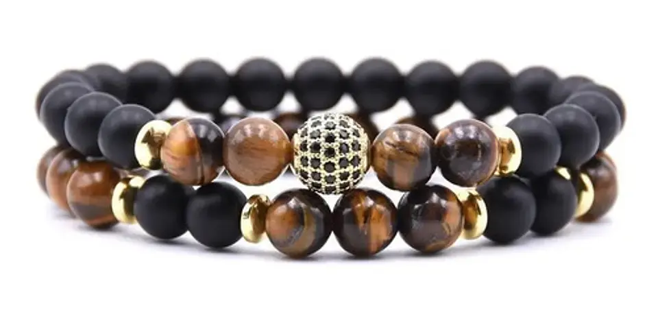 Pulsera Brazalete Manillas 2 Unids Piedras Naturales Hombre 3