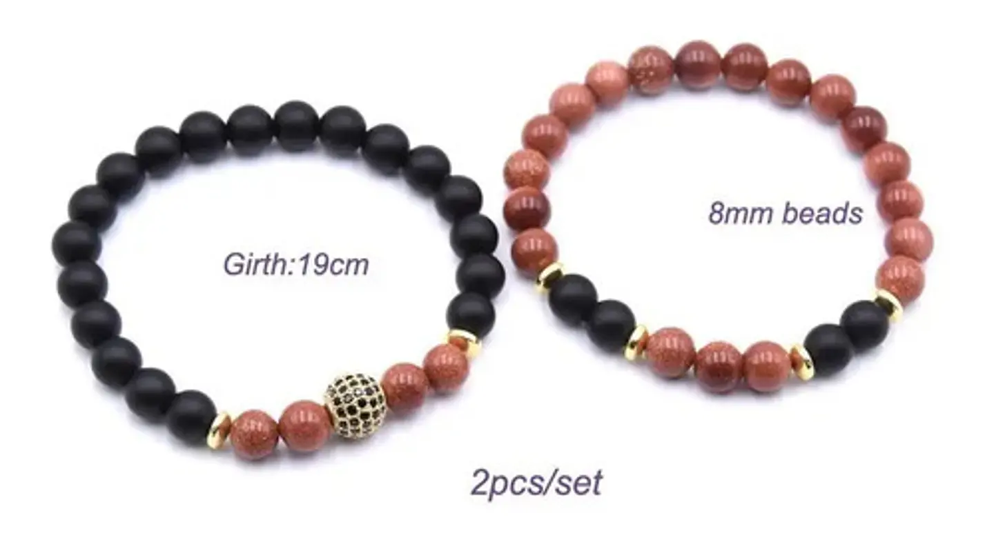 Pulsera Brazalete Manillas 2 Unids Piedras Naturales Hombre 5