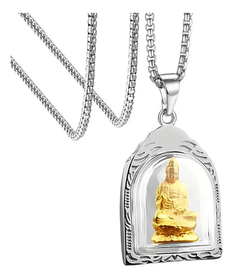 Collar Acero Inoxidable Color Oro Buda Meditación Hombre 