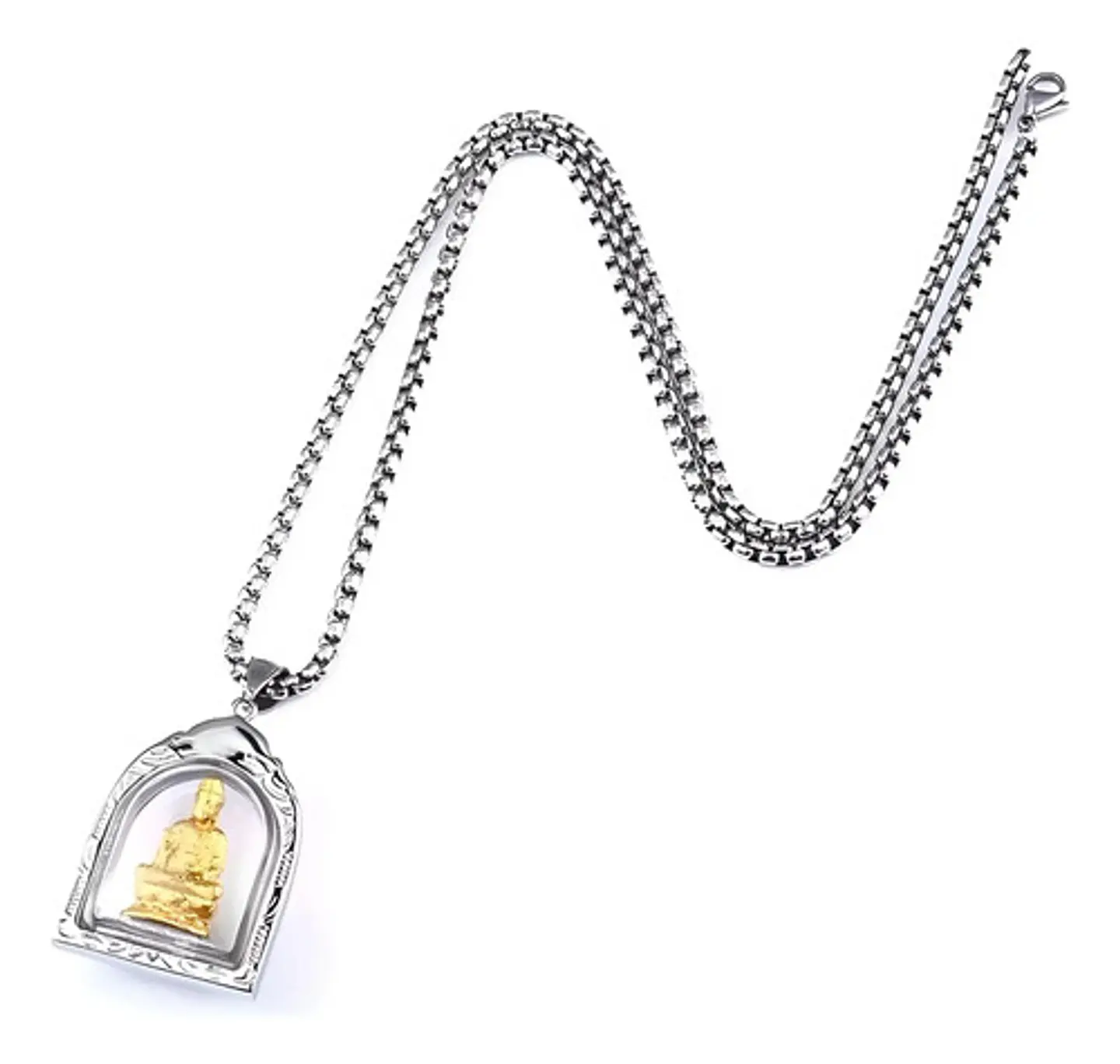 Collar Acero Inoxidable Color Oro Buda Meditación Hombre  3