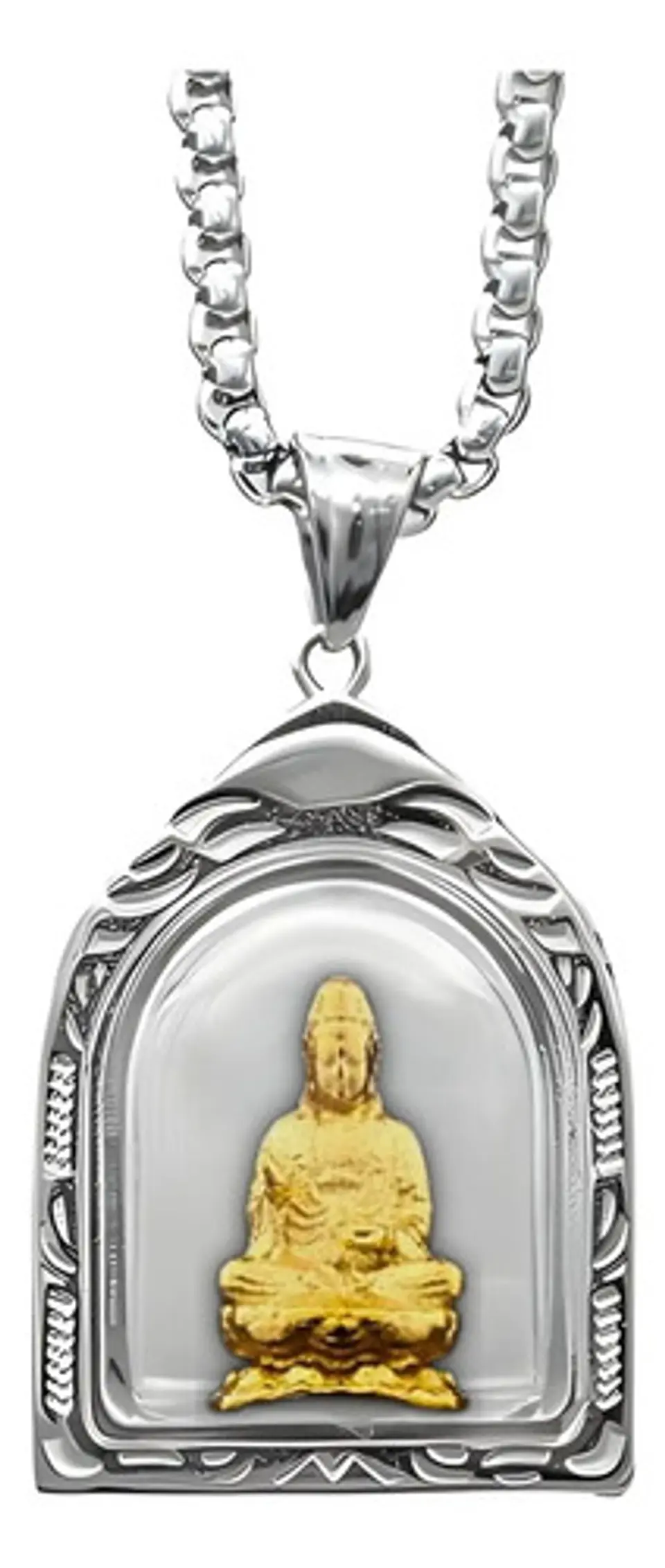 Collar Acero Inoxidable Color Oro Buda Meditación Hombre  4