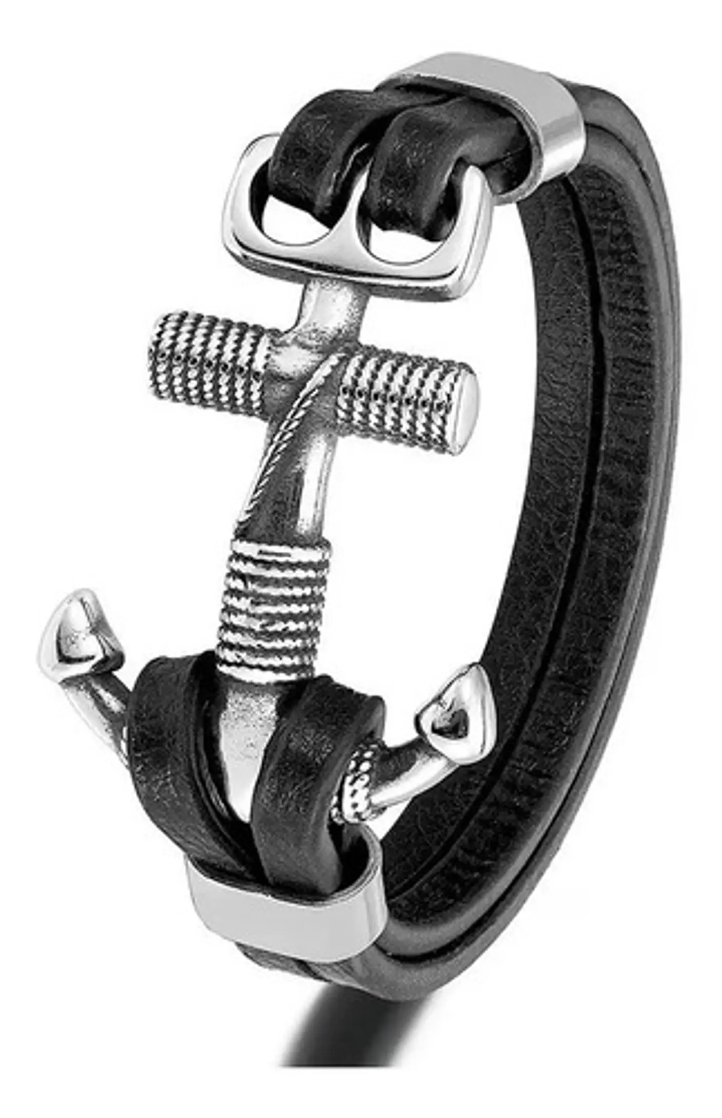 Brazalete Pulsera Cuero Ancla Acero Inoxidable Para Hombre 2