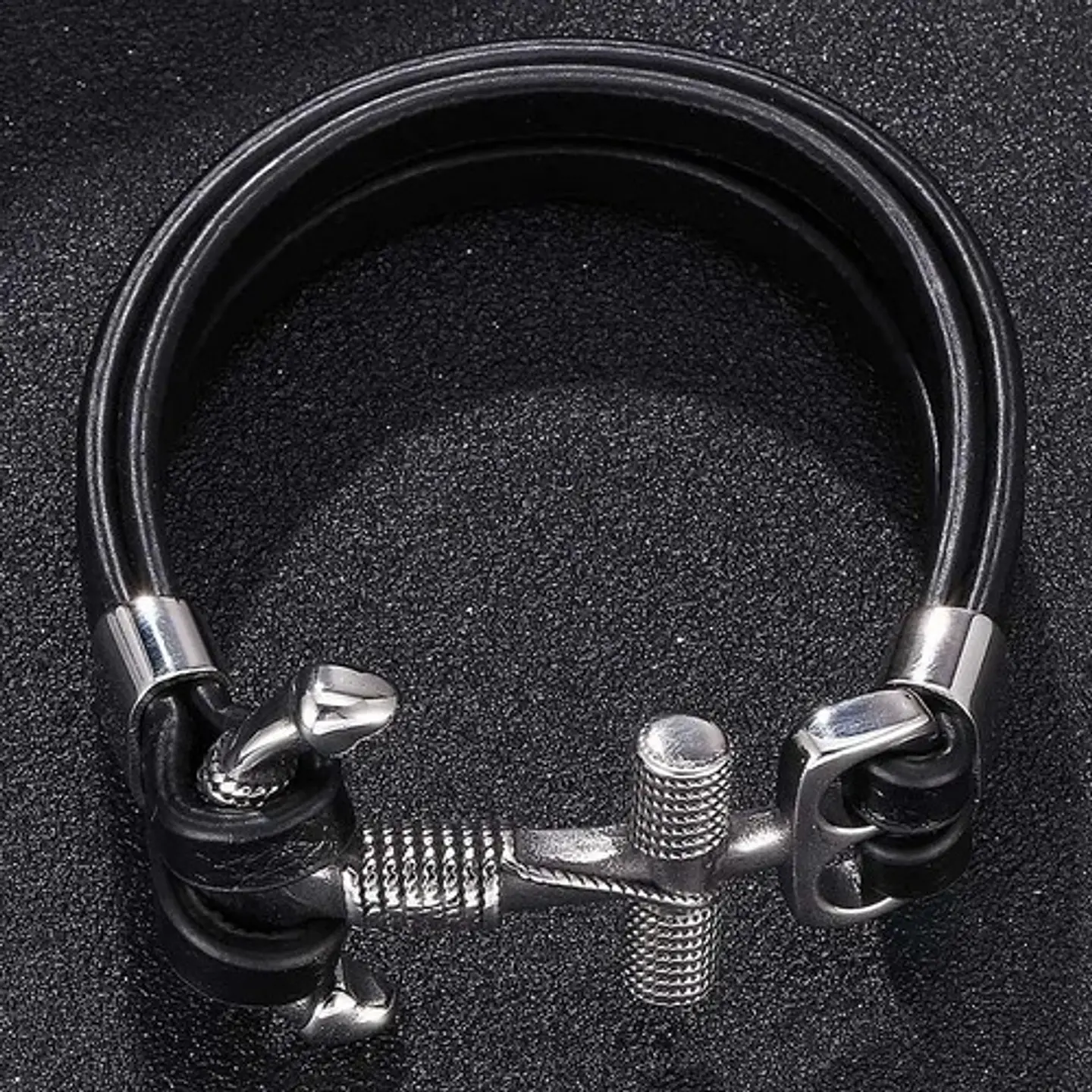 Brazalete Pulsera Cuero Ancla Acero Inoxidable Para Hombre 6