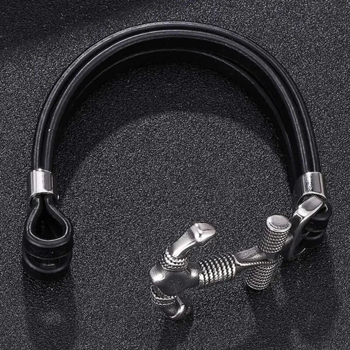 Brazalete Pulsera Cuero Ancla Acero Inoxidable Para Hombre 7