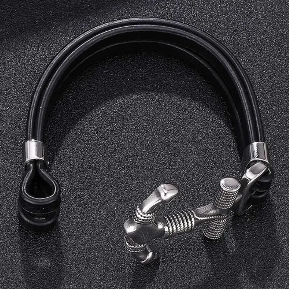 Brazalete Pulsera Cuero Ancla Acero Inoxidable Para Hombre 7