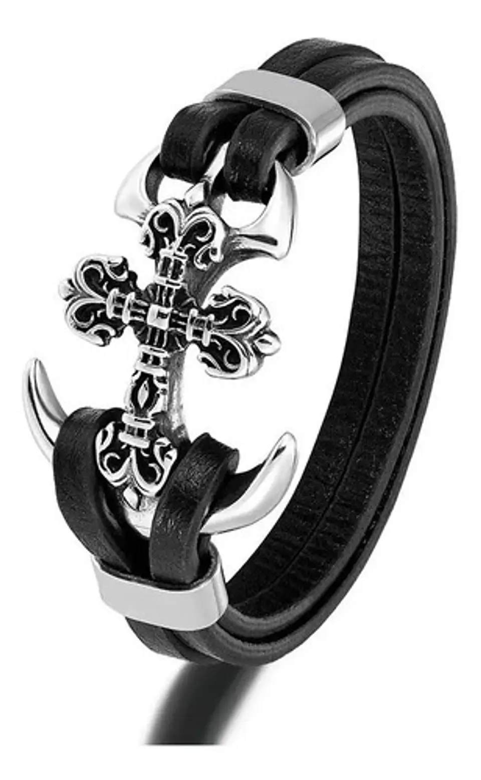Brazalete Pulsera Cuero Ancla Acero Inoxidable Para Hombre 8