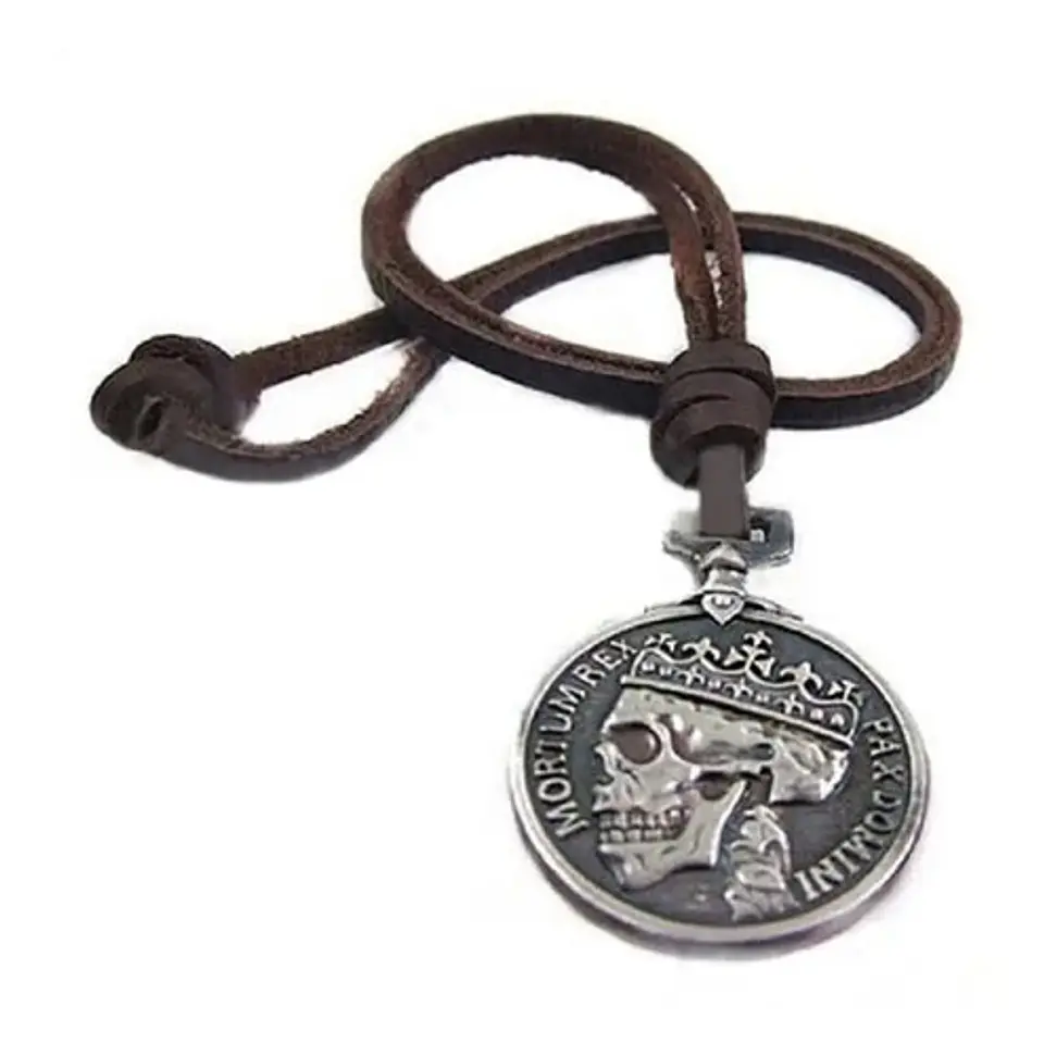 Collar Colgante Amuleto Cuero Cráneo Calavera Gótico Hombre 3