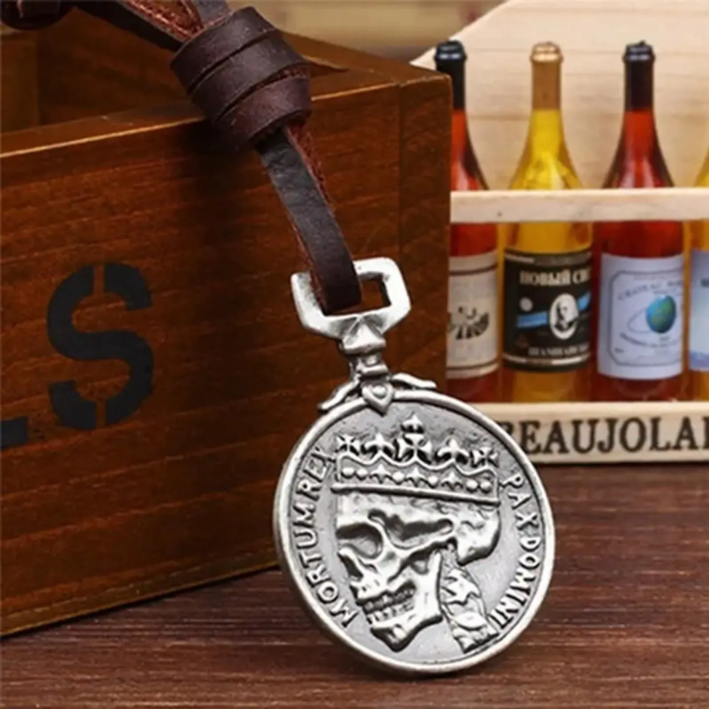 Collar Colgante Amuleto Cuero Cráneo Calavera Gótico Hombre 5