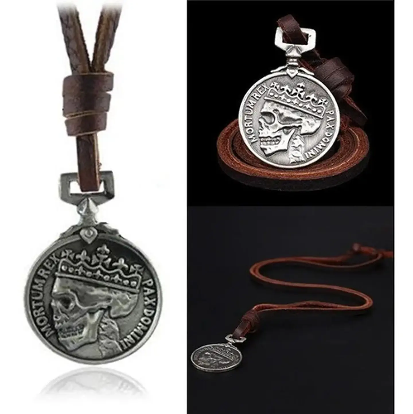 Collar Colgante Amuleto Cuero Cráneo Calavera Gótico Hombre 6