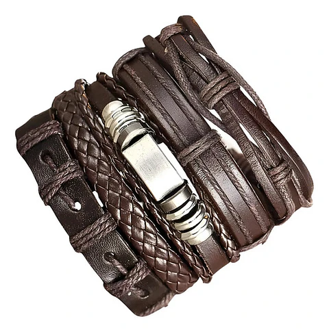 Set 5 Pulsera Manilla Brazalete Trenzada Cuero Hombre Mujer