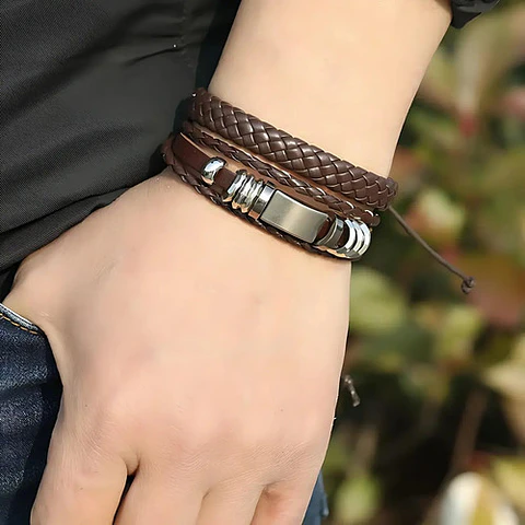 Set 5 Pulsera Manilla Brazalete Trenzada Cuero Hombre Mujer