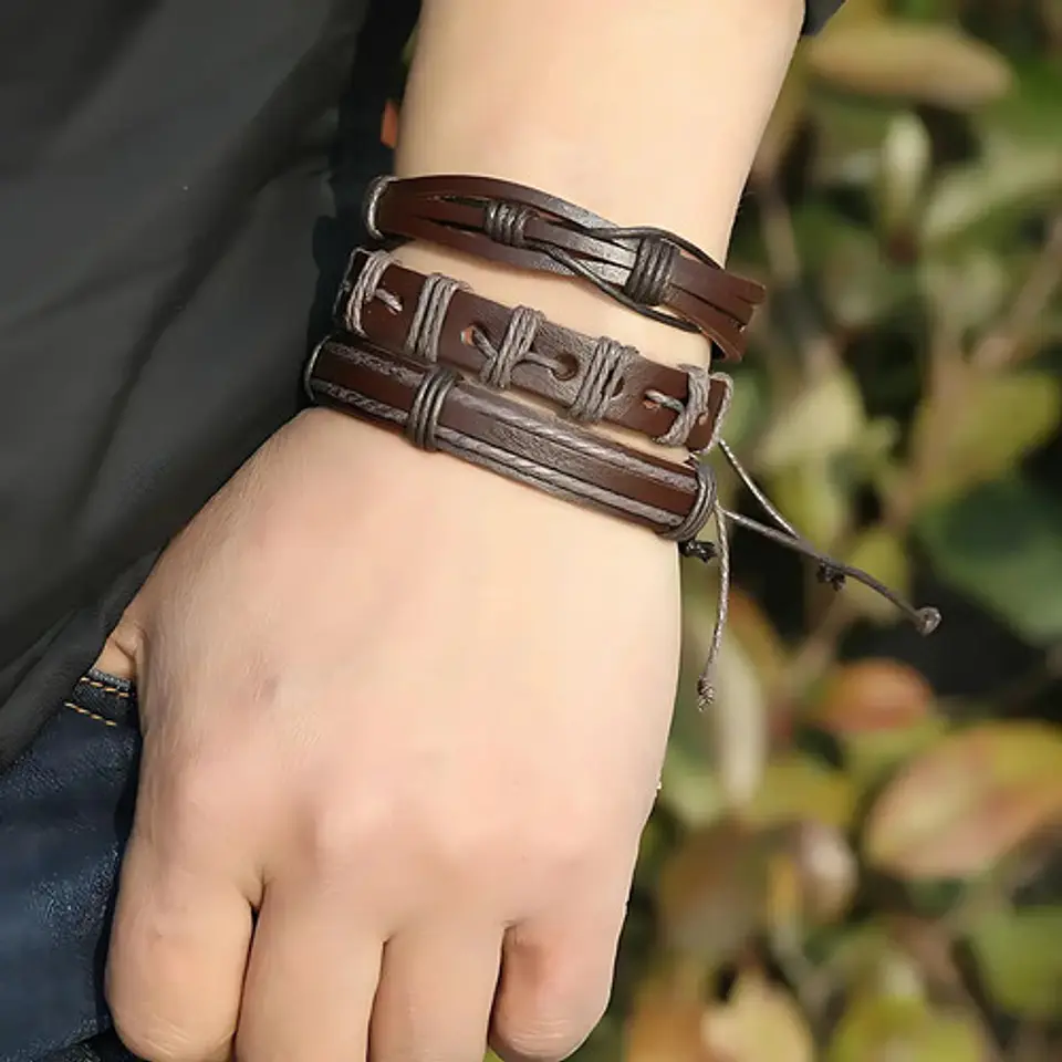 Set 5 Pulsera Manilla Brazalete Trenzada Cuero Hombre Mujer 3