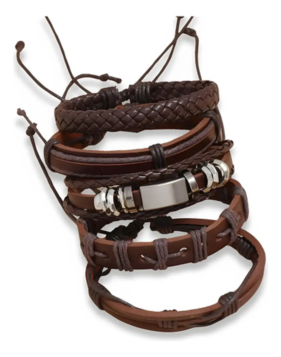 Set 5 Pulsera Manilla Brazalete Trenzada Cuero Hombre Mujer 5