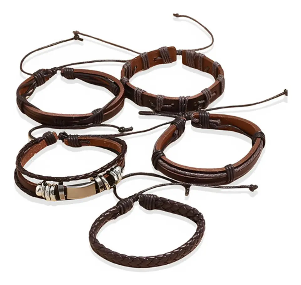 Set 5 Pulsera Manilla Brazalete Trenzada Cuero Hombre Mujer 6