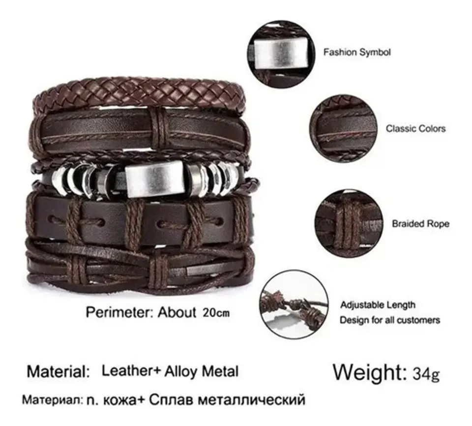 Set 5 Pulsera Manilla Brazalete Trenzada Cuero Hombre Mujer 7