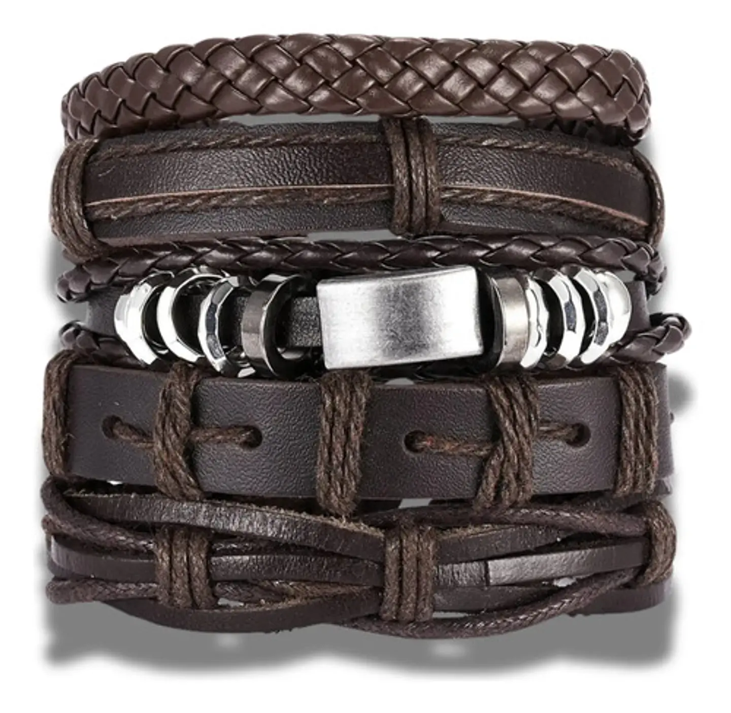 Set 5 Pulsera Manilla Brazalete Trenzada Cuero Hombre Mujer 8