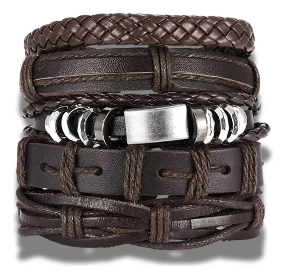 Set 5 Pulsera Manilla Brazalete Trenzada Cuero Hombre Mujer 8