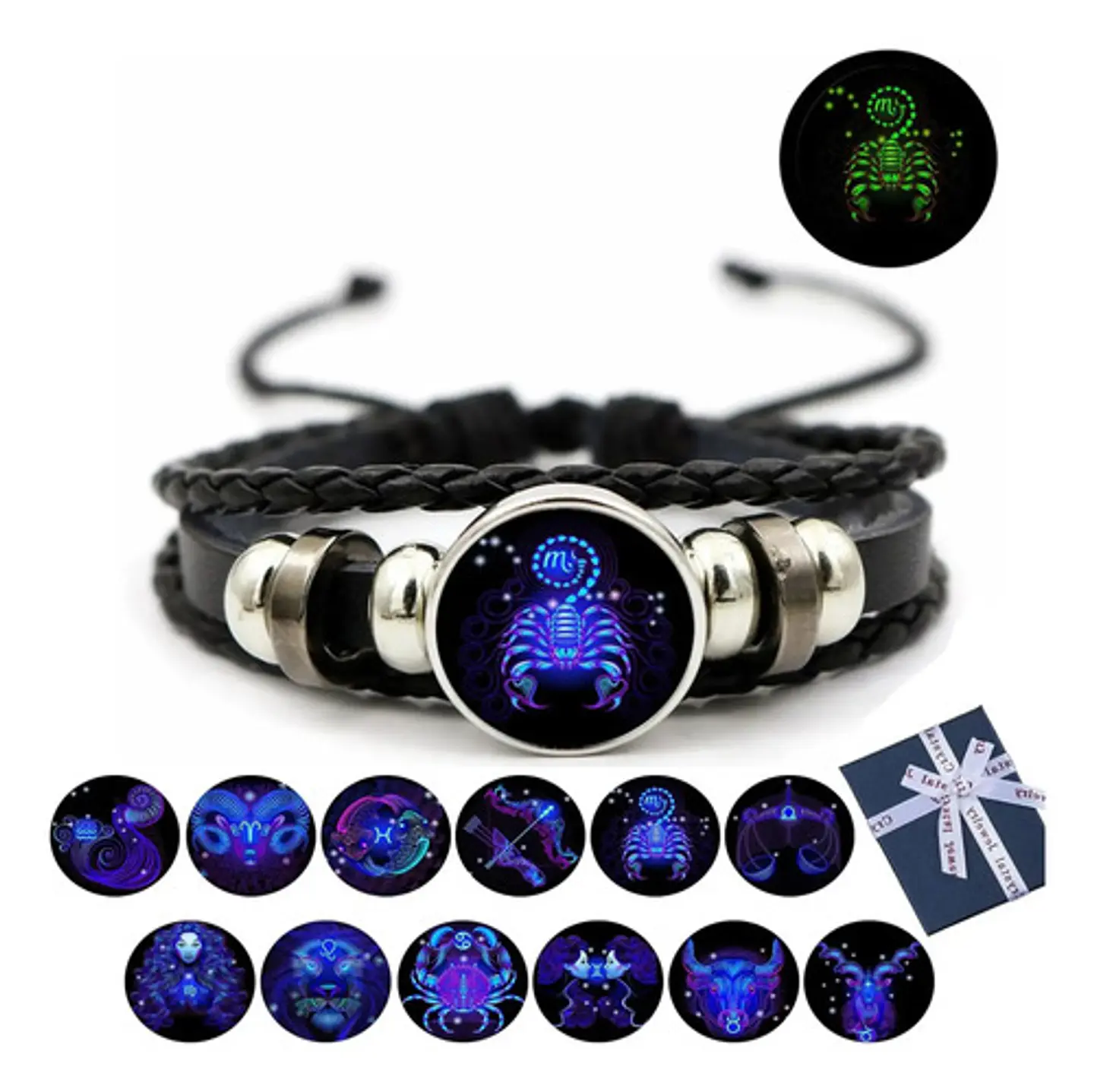 Pulsera Cuero Hombre Mujer Manilla Brazalete Signos Zodiaco 1