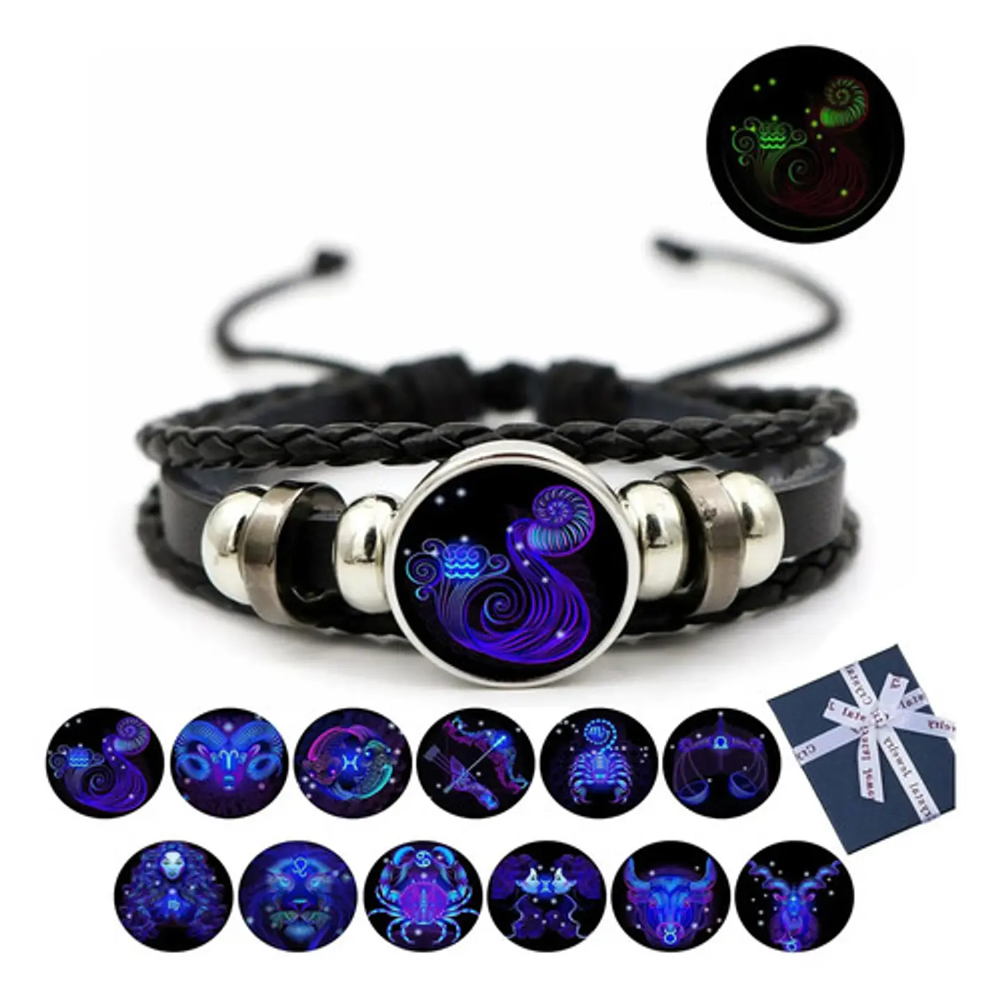 Pulsera Cuero Hombre Mujer Manilla Brazalete Signos Zodiaco 19