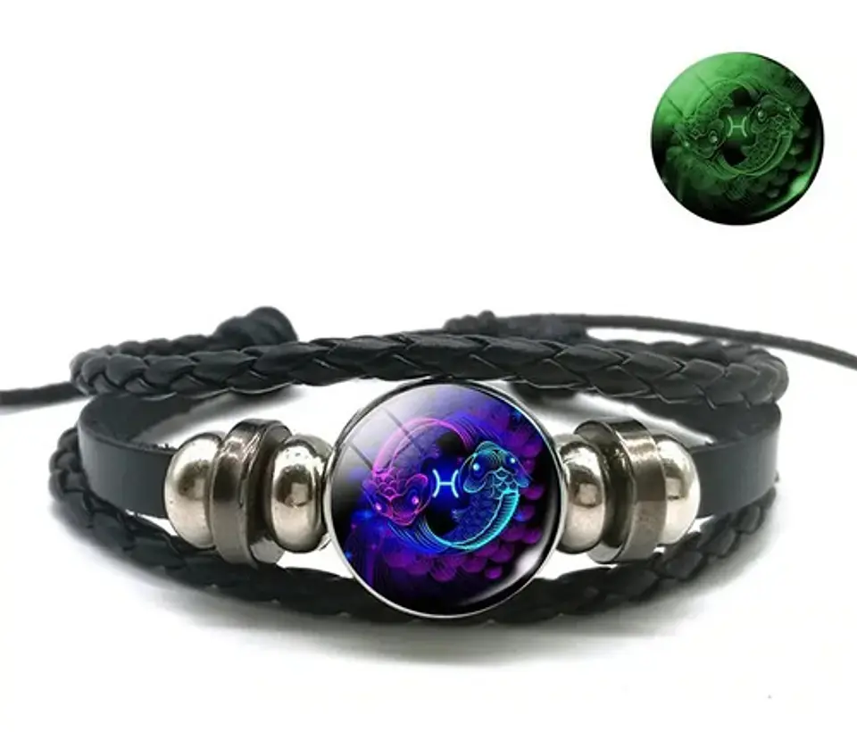 Pulsera Cuero Hombre Mujer Manilla Brazalete Signos Zodiaco 28