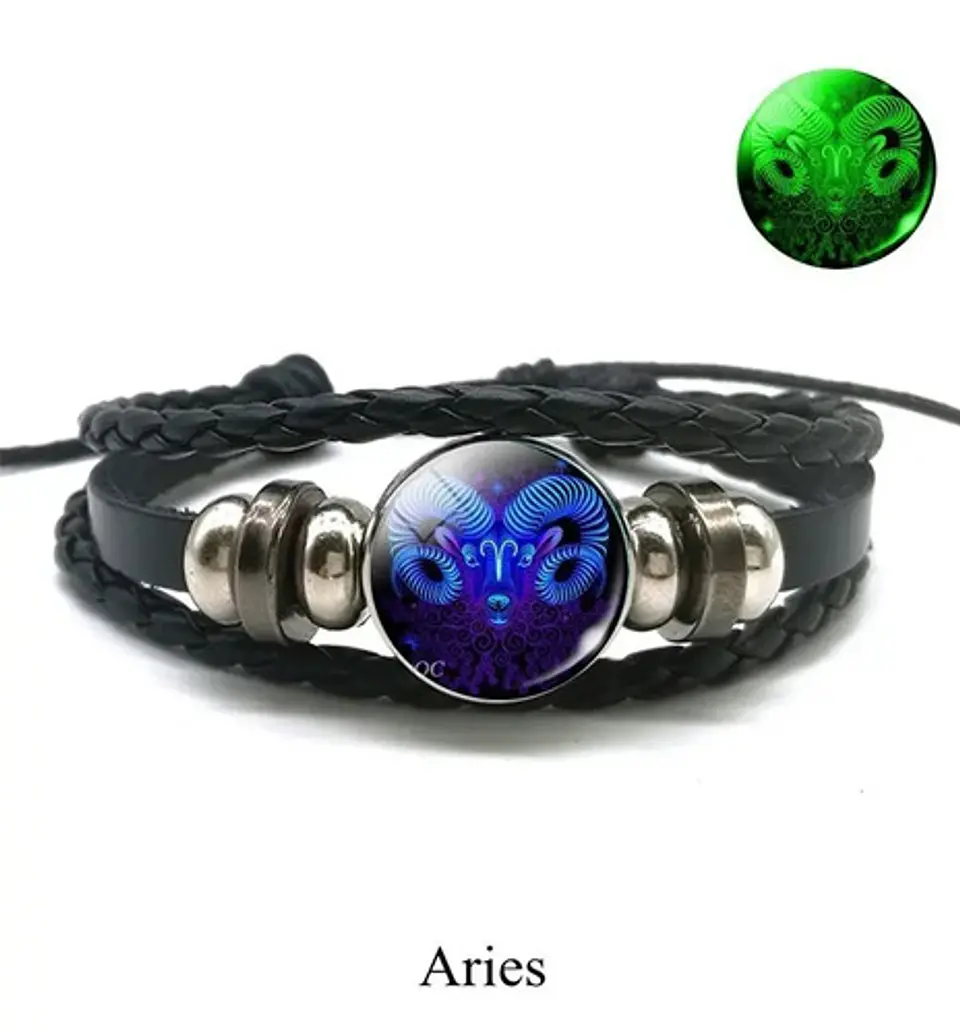 Pulsera Cuero Hombre Mujer Manilla Brazalete Signos Zodiaco 36