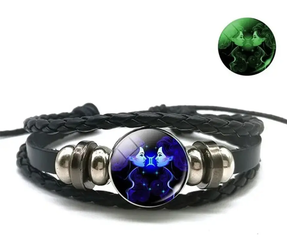 Pulsera Cuero Hombre Mujer Manilla Brazalete Signos Zodiaco 54