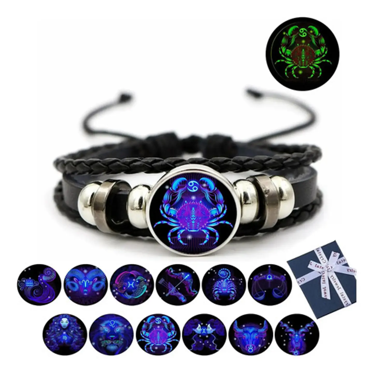 Pulsera Cuero Hombre Mujer Manilla Brazalete Signos Zodiaco 62