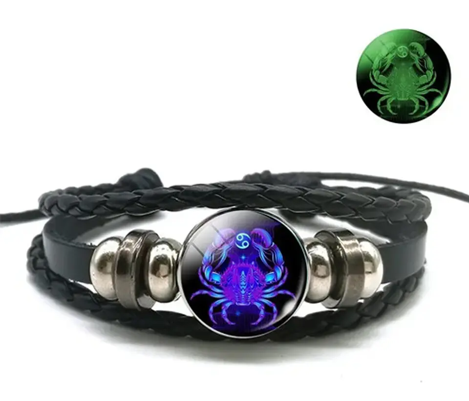 Pulsera Cuero Hombre Mujer Manilla Brazalete Signos Zodiaco 63