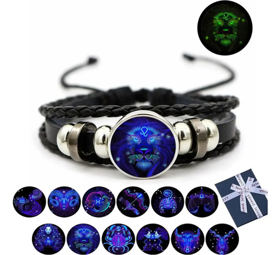 Pulsera Cuero Hombre Mujer Manilla Brazalete Signos Zodiaco 71