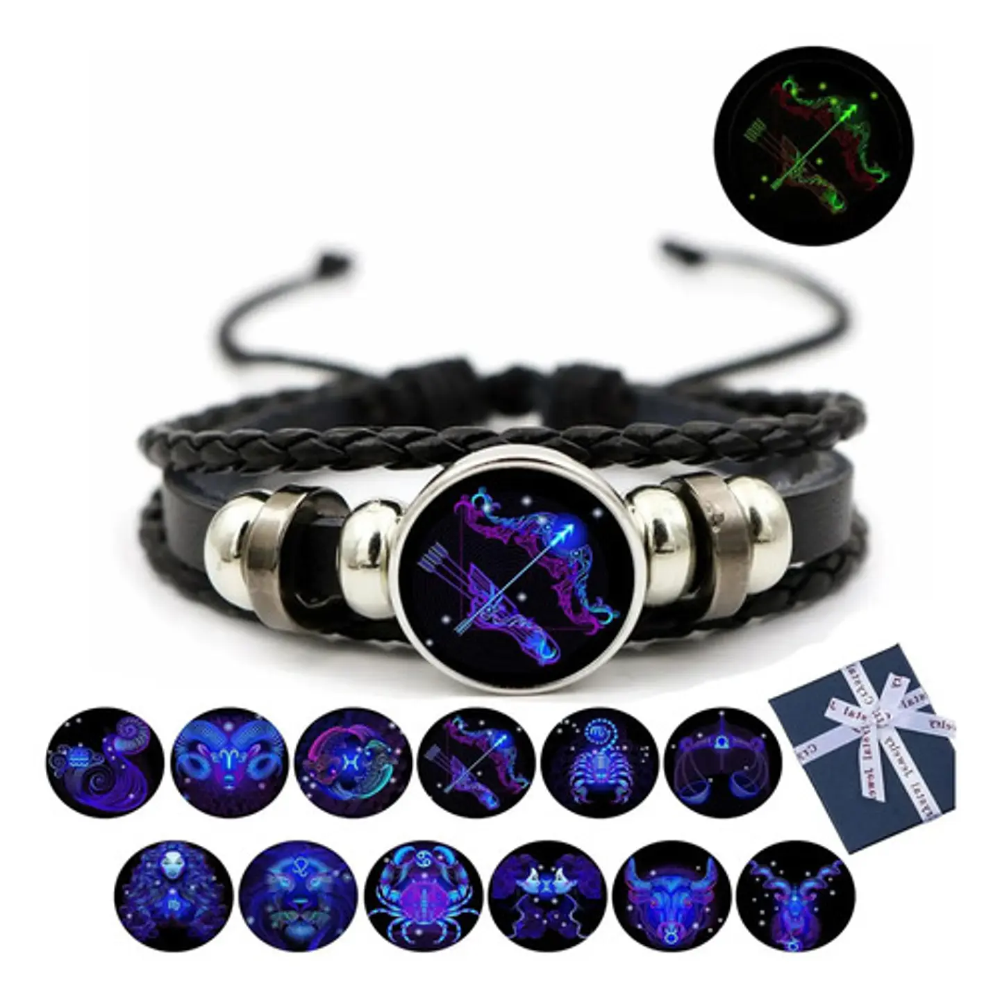 Pulsera Cuero Hombre Mujer Manilla Brazalete Signos Zodiaco 80