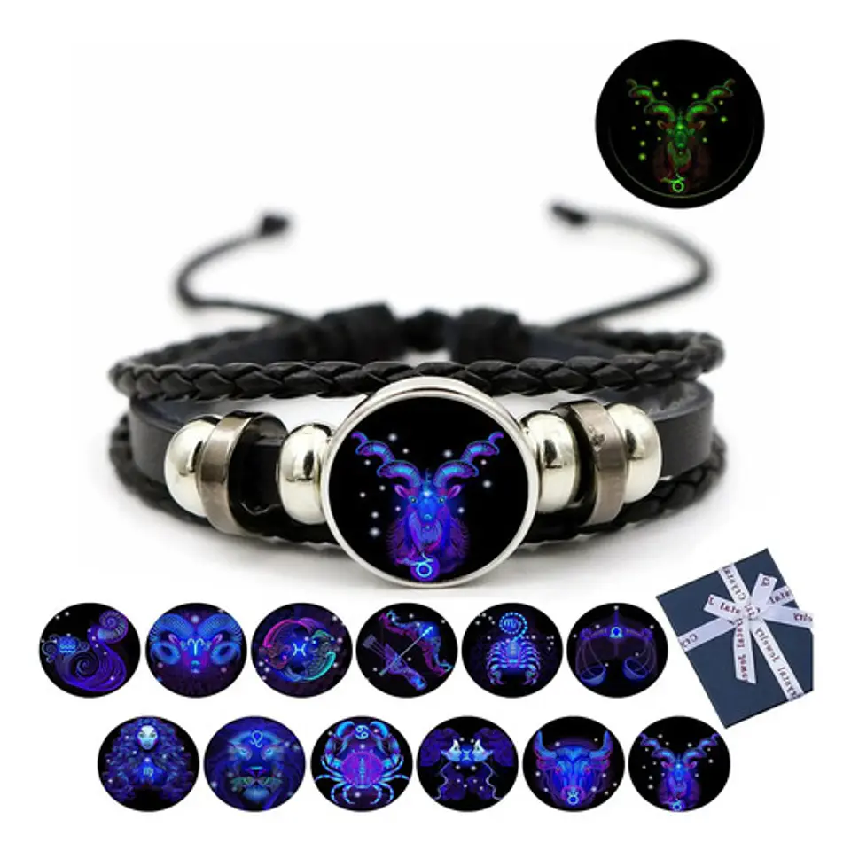 Pulsera Cuero Hombre Mujer Manilla Brazalete Signos Zodiaco 89
