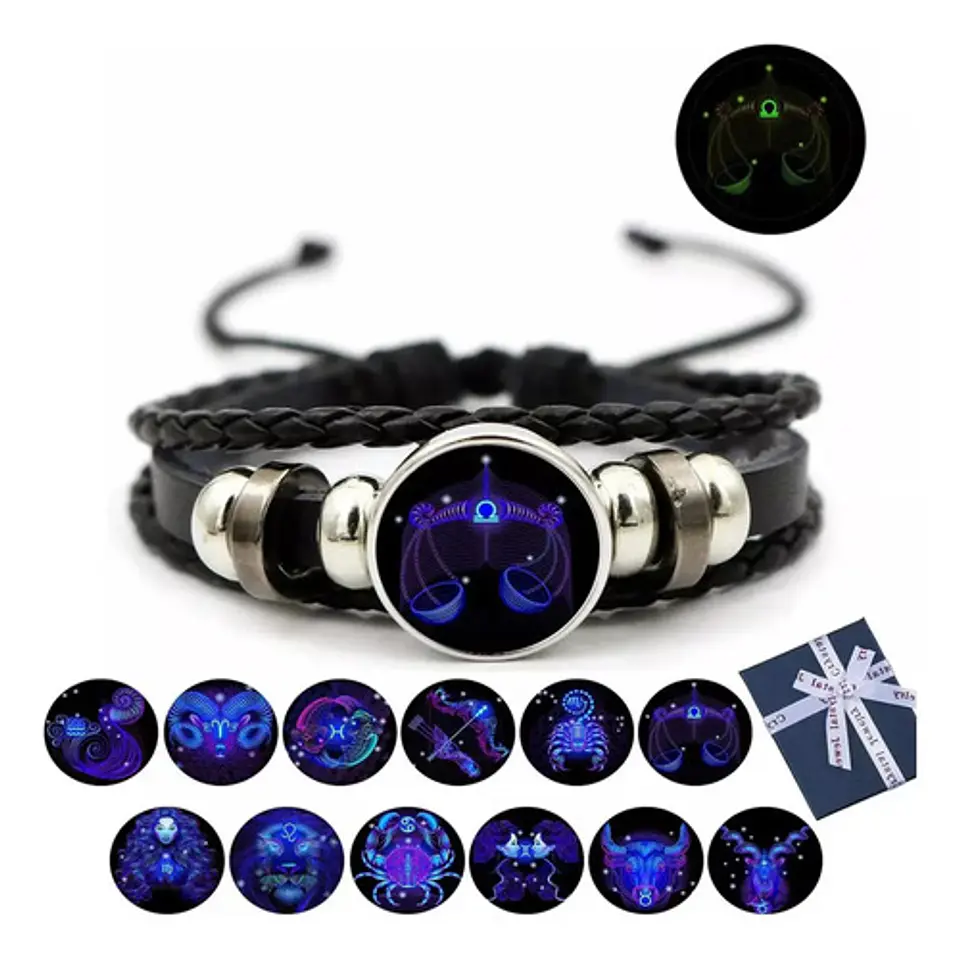 Pulsera Cuero Hombre Mujer Manilla Brazalete Signos Zodiaco 97