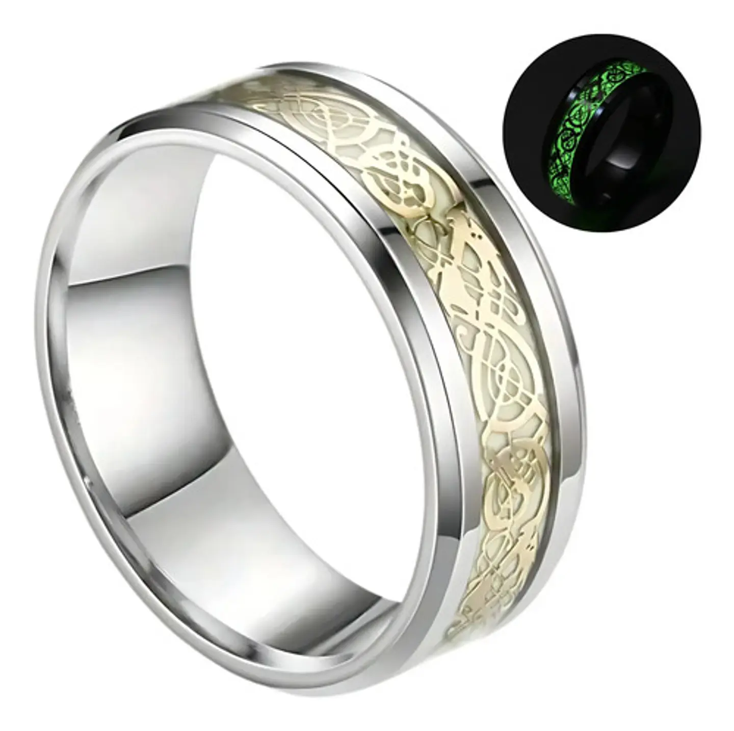 Anillo Argolla Brilla En La Oscuridad Dragón Luminoso Hombre 1