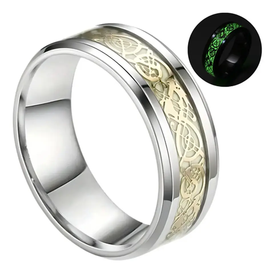 Anillo Argolla Brilla En La Oscuridad Dragón Luminoso Hombre 1