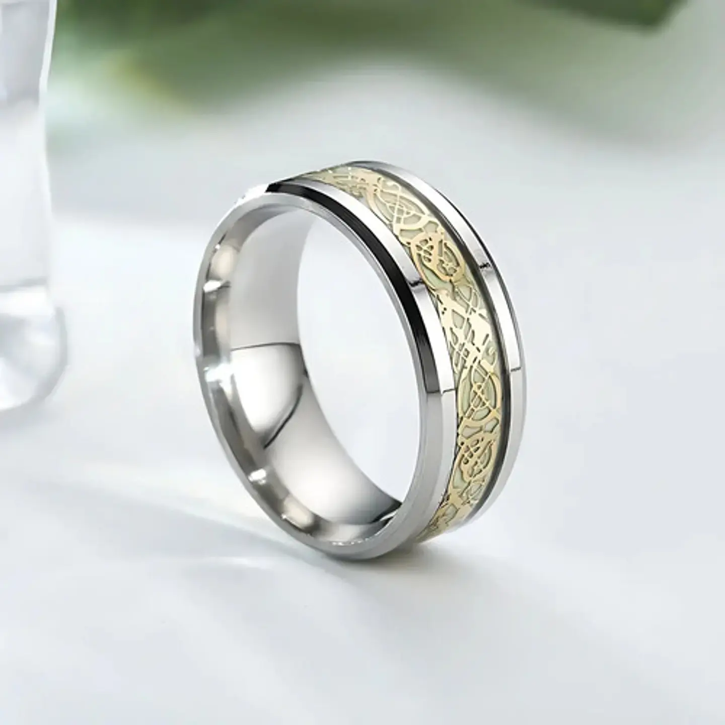 Anillo Argolla Brilla En La Oscuridad Dragón Luminoso Hombre 5