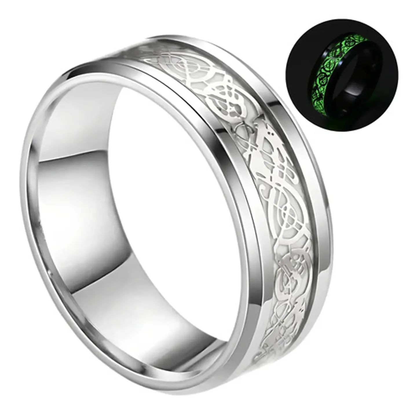 Anillo Argolla Brilla En La Oscuridad Dragón Luminoso Hombre 11