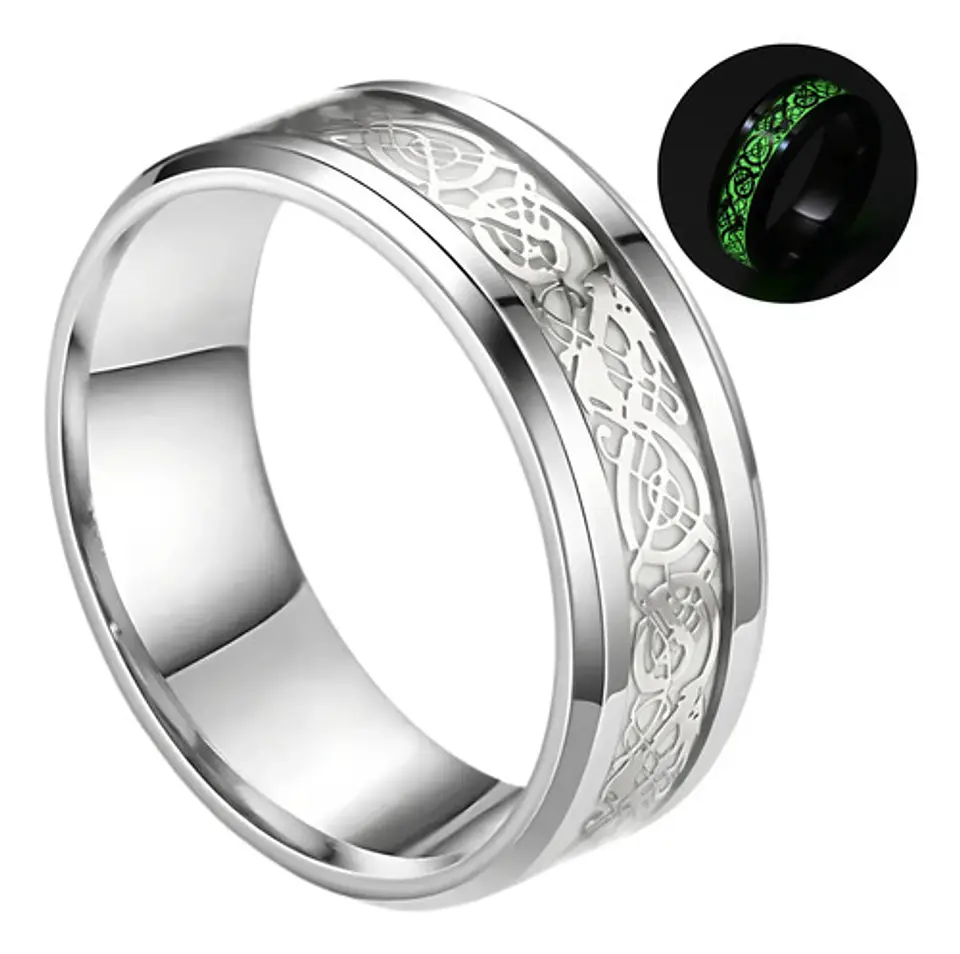 Anillo Argolla Brilla En La Oscuridad Dragón Luminoso Hombre 11
