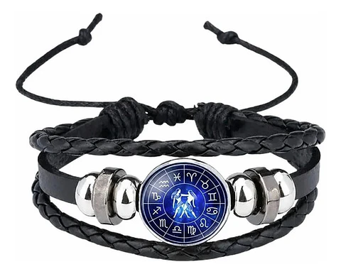 Pulsera Manilla Cuero Signos Zodiacales Para Hombre Mujer