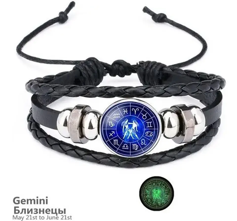 Pulsera Manilla Cuero Signos Zodiacales Para Hombre Mujer 2