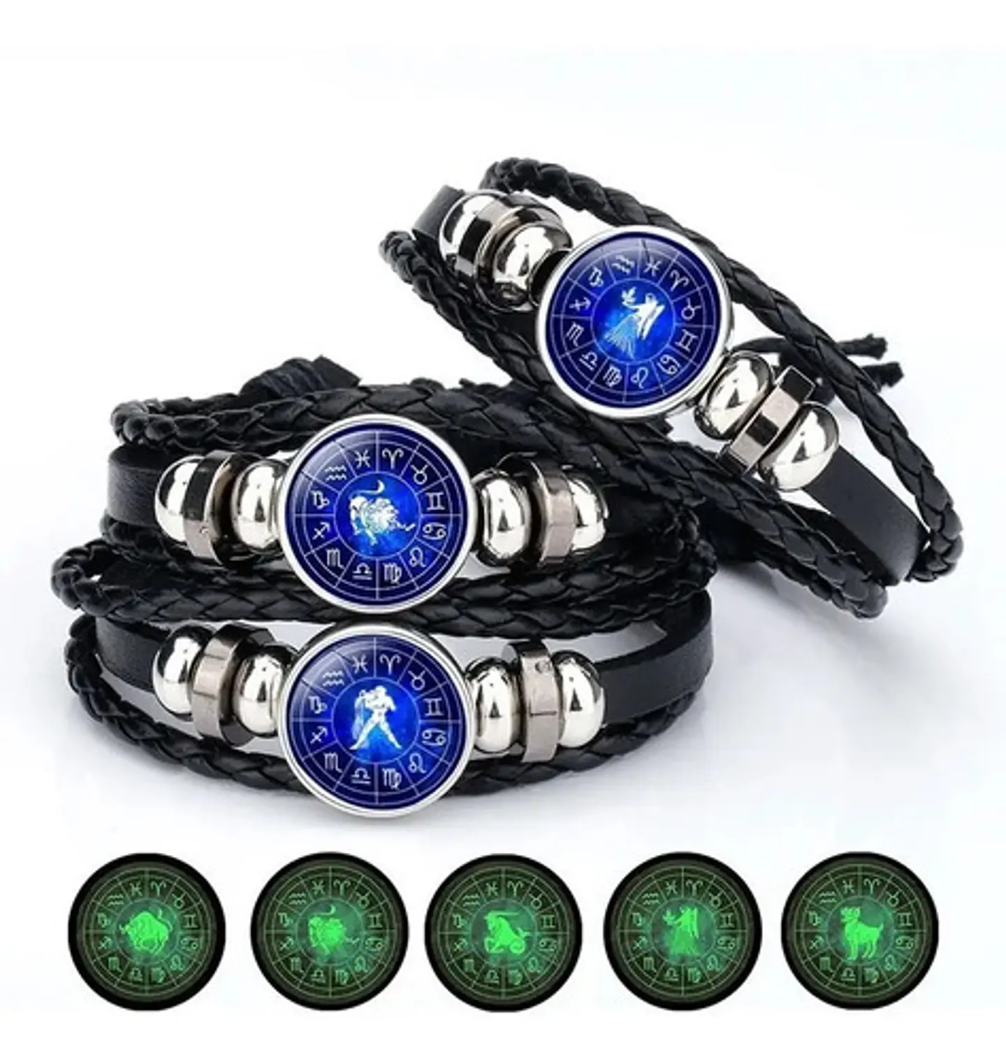 Pulsera Manilla Cuero Signos Zodiacales Para Hombre Mujer 7