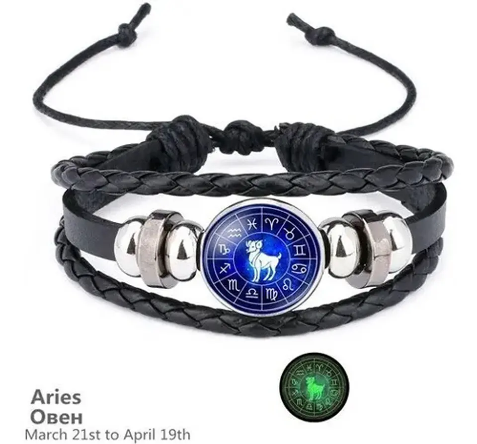 Pulsera Manilla Cuero Signos Zodiacales Para Hombre Mujer 8