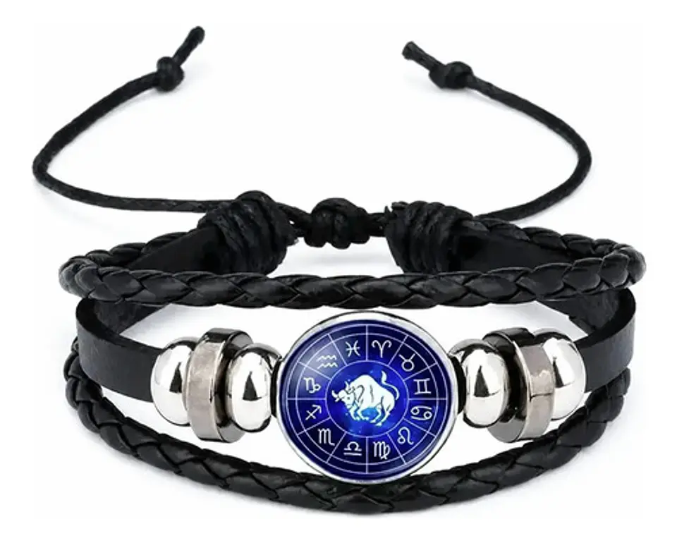 Pulsera Manilla Cuero Signos Zodiacales Para Hombre Mujer 12
