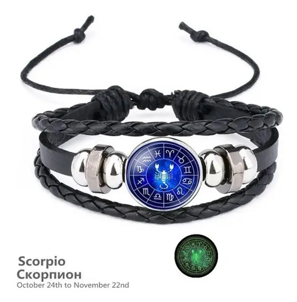 Pulsera Manilla Cuero Signos Zodiacales Para Hombre Mujer 17