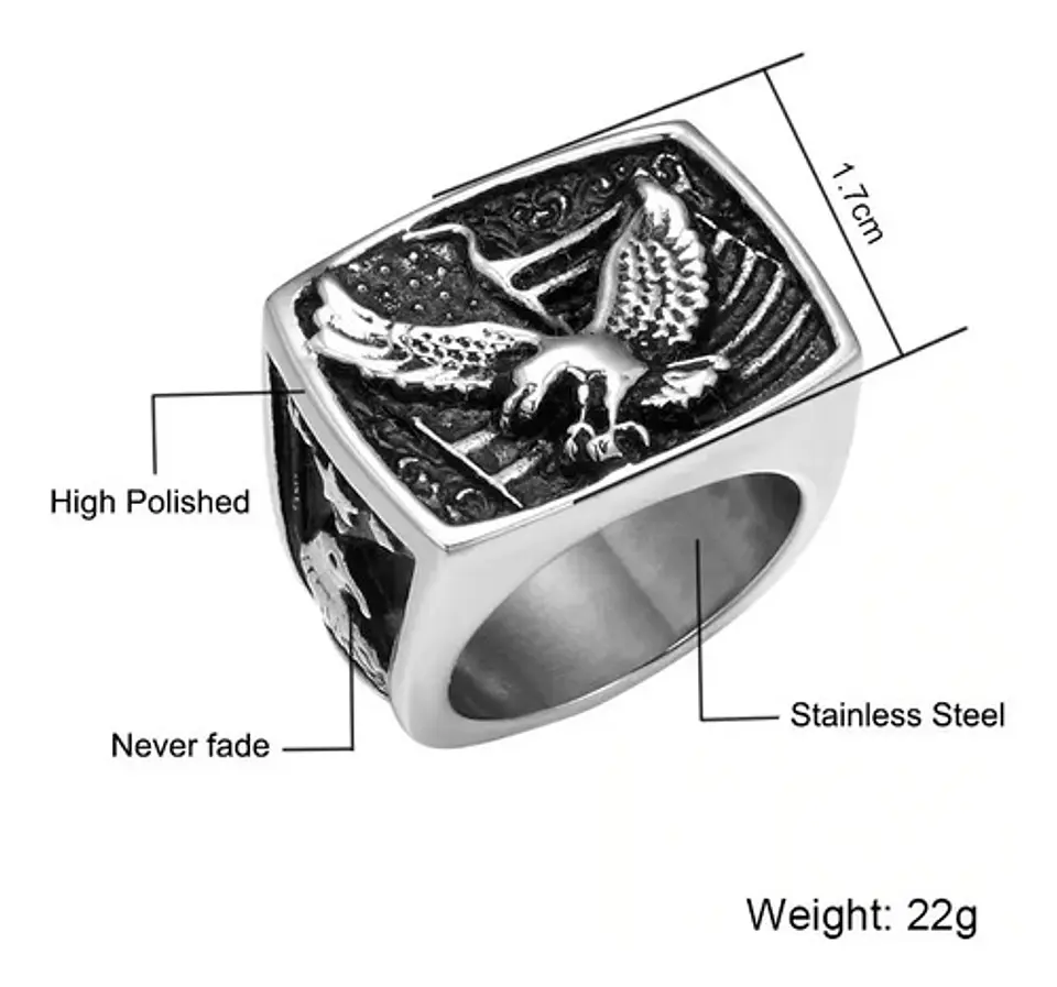 Anillo Águila Militar Acero Inoxidable Color Oro Para Hombre 2