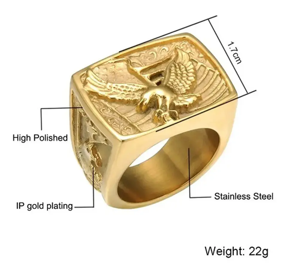 Anillo Águila Militar Acero Inoxidable Color Oro Para Hombre 7