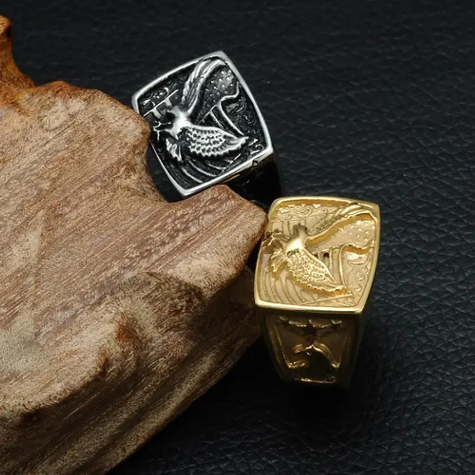 Anillo Águila Militar Acero Inoxidable Color Oro Para Hombre 11